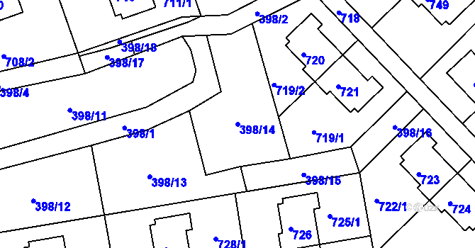 Parcela st. 398/14 v KÚ Dolní Hanychov, Katastrální mapa