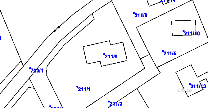 Parcela st. 211/9 v KÚ Dolní Hanychov, Katastrální mapa