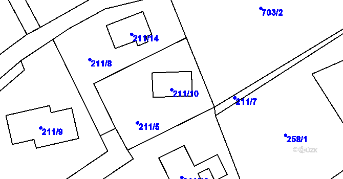 Parcela st. 211/10 v KÚ Dolní Hanychov, Katastrální mapa