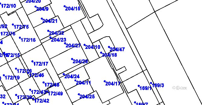 Parcela st. 204/18 v KÚ Dolní Hanychov, Katastrální mapa