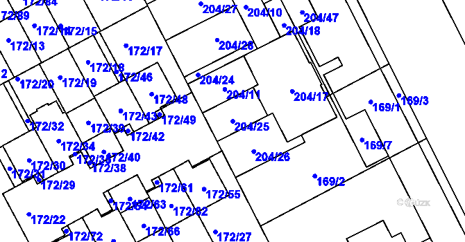 Parcela st. 204/25 v KÚ Dolní Hanychov, Katastrální mapa