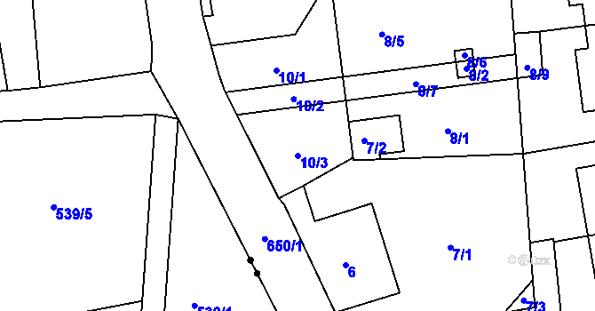 Parcela st. 10/3 v KÚ Dolní Hanychov, Katastrální mapa