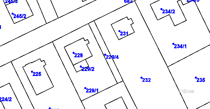 Parcela st. 229/4 v KÚ Dolní Hanychov, Katastrální mapa