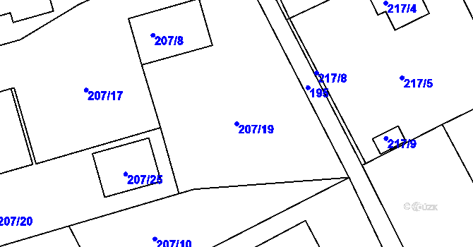 Parcela st. 207/19 v KÚ Dolní Hanychov, Katastrální mapa