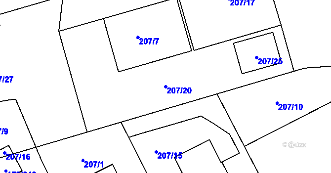 Parcela st. 207/20 v KÚ Dolní Hanychov, Katastrální mapa