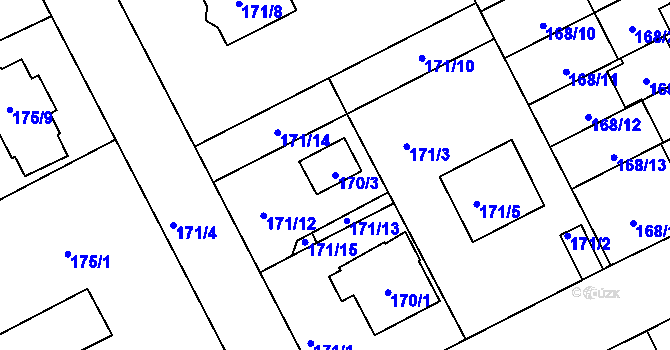 Parcela st. 170/3 v KÚ Dolní Hanychov, Katastrální mapa