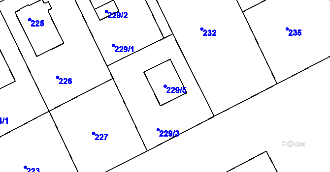 Parcela st. 229/5 v KÚ Dolní Hanychov, Katastrální mapa