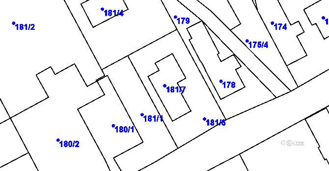 Parcela st. 181/7 v KÚ Dolní Hanychov, Katastrální mapa