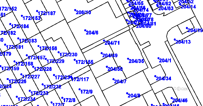 Parcela st. 204/49 v KÚ Dolní Hanychov, Katastrální mapa