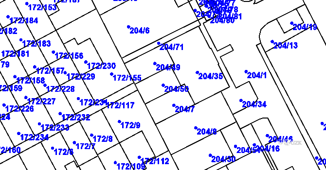 Parcela st. 204/50 v KÚ Dolní Hanychov, Katastrální mapa