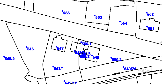 Parcela st. 550/1 v KÚ Dolní Hanychov, Katastrální mapa