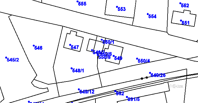 Parcela st. 550/6 v KÚ Dolní Hanychov, Katastrální mapa
