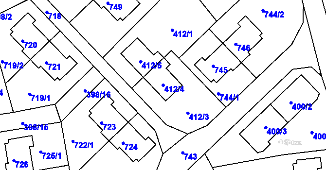 Parcela st. 412/4 v KÚ Dolní Hanychov, Katastrální mapa
