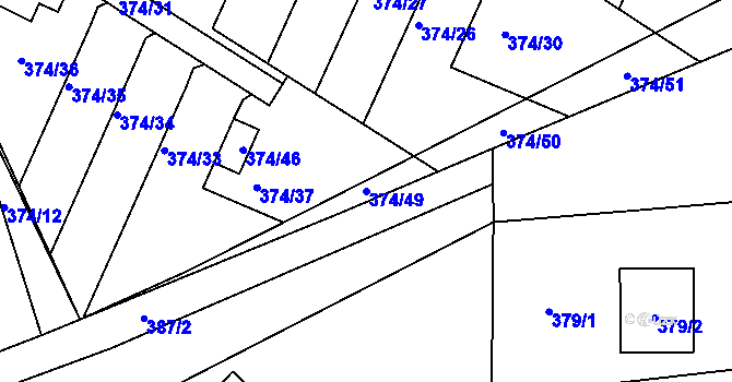 Parcela st. 374/49 v KÚ Dolní Hanychov, Katastrální mapa