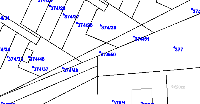 Parcela st. 374/50 v KÚ Dolní Hanychov, Katastrální mapa