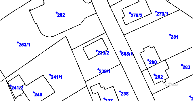 Parcela st. 239/2 v KÚ Dolní Hanychov, Katastrální mapa