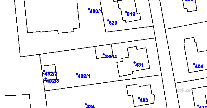 Parcela st. 482/4 v KÚ Dolní Hanychov, Katastrální mapa