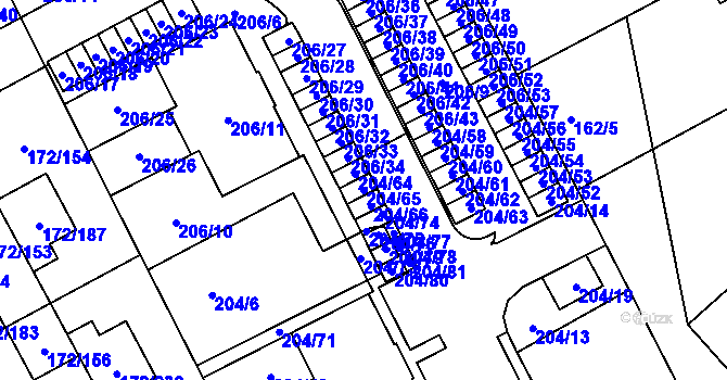 Parcela st. 204/65 v KÚ Dolní Hanychov, Katastrální mapa