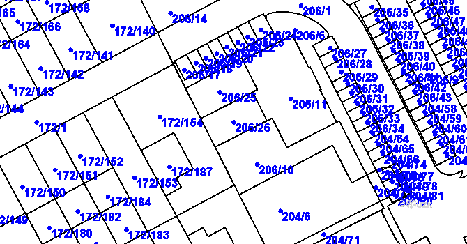 Parcela st. 206/26 v KÚ Dolní Hanychov, Katastrální mapa