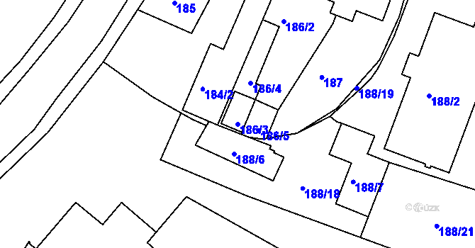 Parcela st. 186/3 v KÚ Rochlice u Liberce, Katastrální mapa