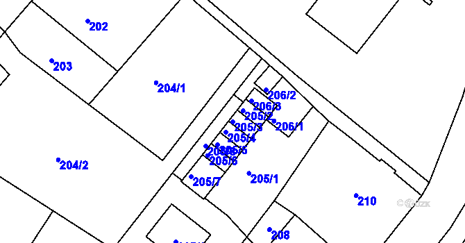 Parcela st. 205/3 v KÚ Rochlice u Liberce, Katastrální mapa