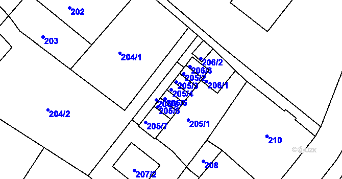Parcela st. 205/4 v KÚ Rochlice u Liberce, Katastrální mapa