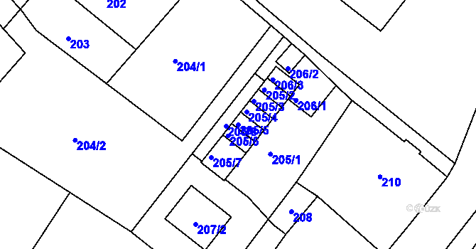 Parcela st. 205/5 v KÚ Rochlice u Liberce, Katastrální mapa