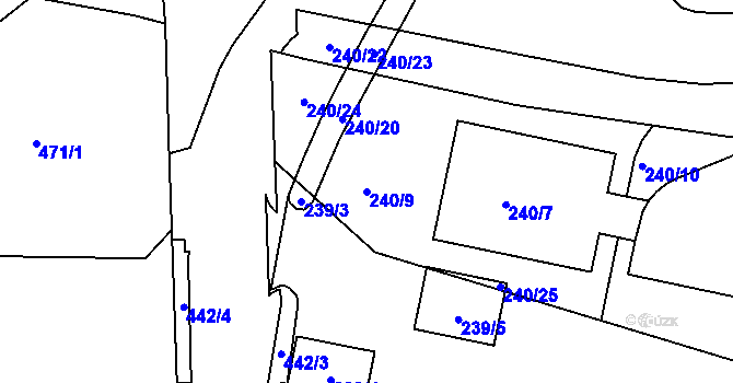 Parcela st. 240/9 v KÚ Rochlice u Liberce, Katastrální mapa