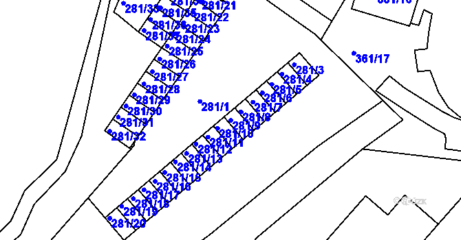 Parcela st. 281/9 v KÚ Rochlice u Liberce, Katastrální mapa