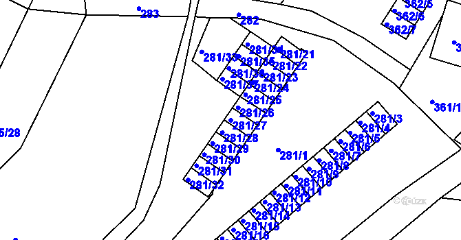 Parcela st. 281/27 v KÚ Rochlice u Liberce, Katastrální mapa