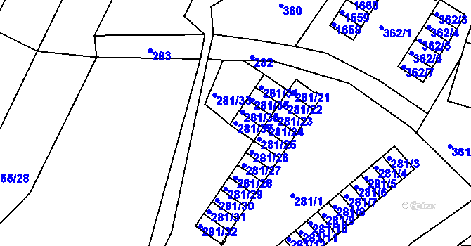Parcela st. 281/37 v KÚ Rochlice u Liberce, Katastrální mapa