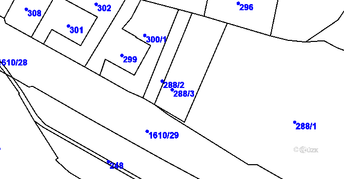 Parcela st. 288/3 v KÚ Rochlice u Liberce, Katastrální mapa