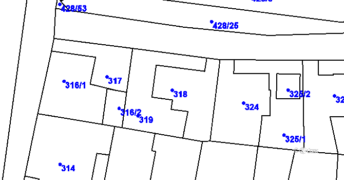 Parcela st. 318 v KÚ Rochlice u Liberce, Katastrální mapa