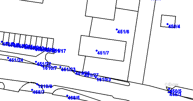 Parcela st. 451/7 v KÚ Rochlice u Liberce, Katastrální mapa