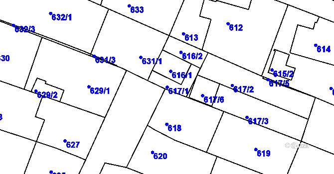 Parcela st. 617/1 v KÚ Rochlice u Liberce, Katastrální mapa