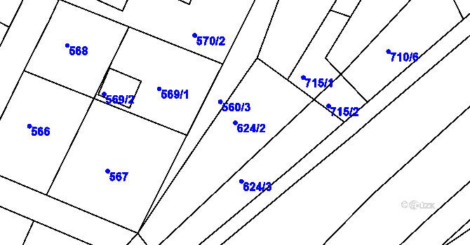 Parcela st. 624/2 v KÚ Rochlice u Liberce, Katastrální mapa