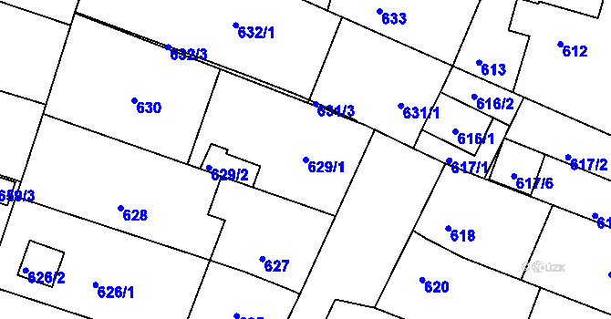 Parcela st. 629/1 v KÚ Rochlice u Liberce, Katastrální mapa