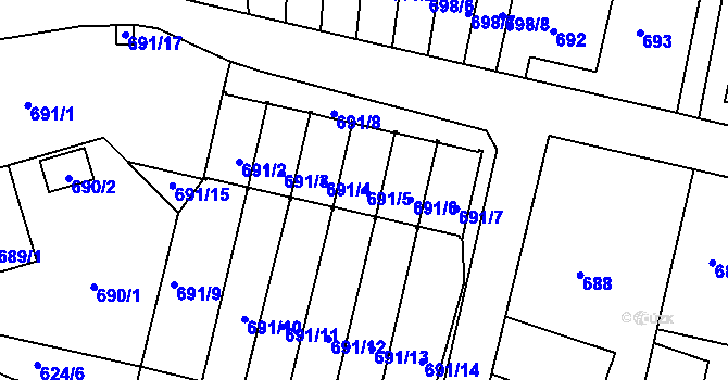 Parcela st. 691/5 v KÚ Rochlice u Liberce, Katastrální mapa