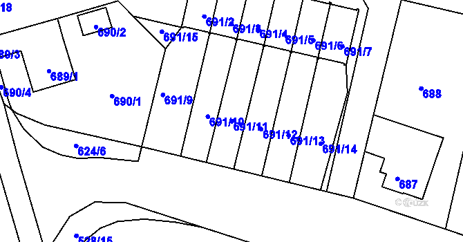 Parcela st. 691/11 v KÚ Rochlice u Liberce, Katastrální mapa