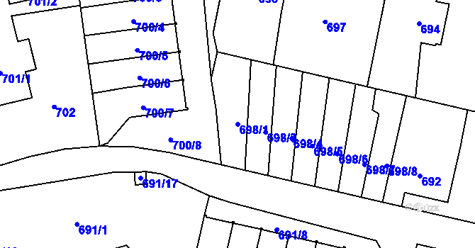 Parcela st. 698/1 v KÚ Rochlice u Liberce, Katastrální mapa
