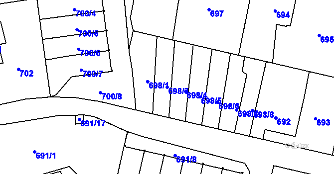 Parcela st. 698/3 v KÚ Rochlice u Liberce, Katastrální mapa