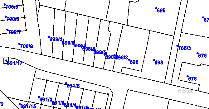 Parcela st. 698/7 v KÚ Rochlice u Liberce, Katastrální mapa