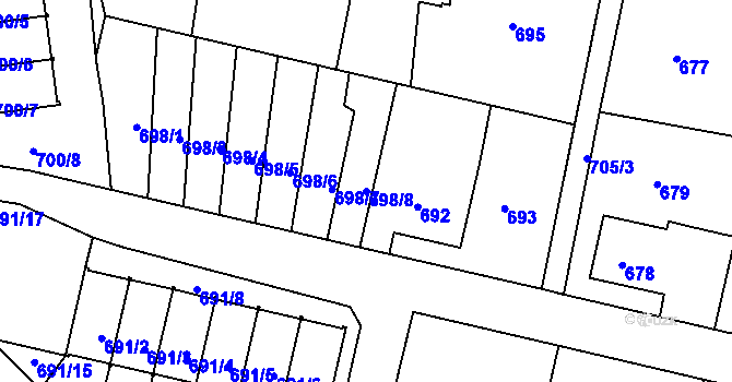 Parcela st. 698/8 v KÚ Rochlice u Liberce, Katastrální mapa