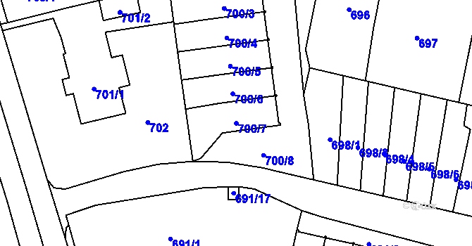 Parcela st. 700/7 v KÚ Rochlice u Liberce, Katastrální mapa