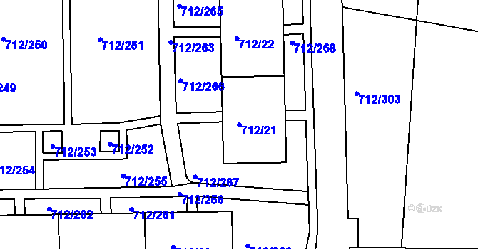 Parcela st. 712/21 v KÚ Rochlice u Liberce, Katastrální mapa