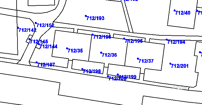 Parcela st. 712/36 v KÚ Rochlice u Liberce, Katastrální mapa