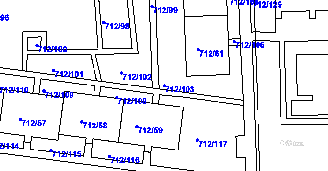 Parcela st. 712/103 v KÚ Rochlice u Liberce, Katastrální mapa
