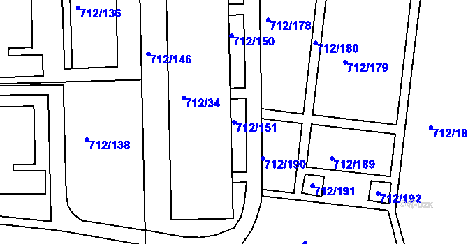 Parcela st. 712/151 v KÚ Rochlice u Liberce, Katastrální mapa