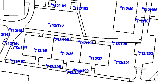 Parcela st. 712/195 v KÚ Rochlice u Liberce, Katastrální mapa