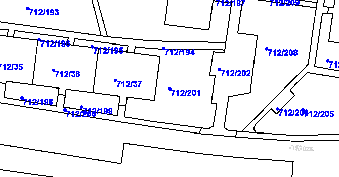 Parcela st. 712/201 v KÚ Rochlice u Liberce, Katastrální mapa